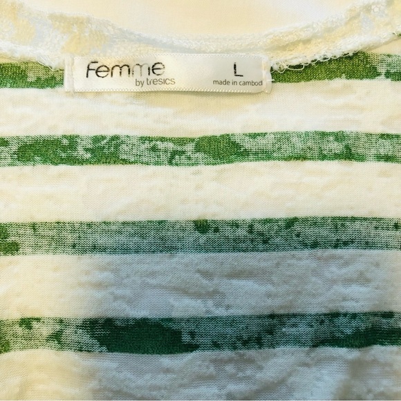 💜3/&30 Femme Large Green/White Stripe Burnout Tank Lace Trim - Picture 7 of 10
